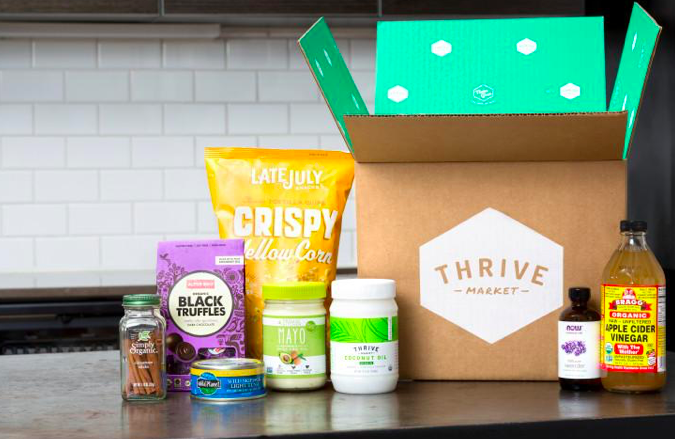 A box of products from Thrive Market where you can buy healthy ingredients.