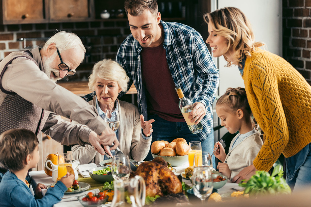 Feeling gratitude at a family dinner.