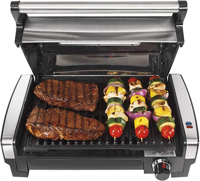 Steaks and shish kebab on a Hamilton Beach Grill. 