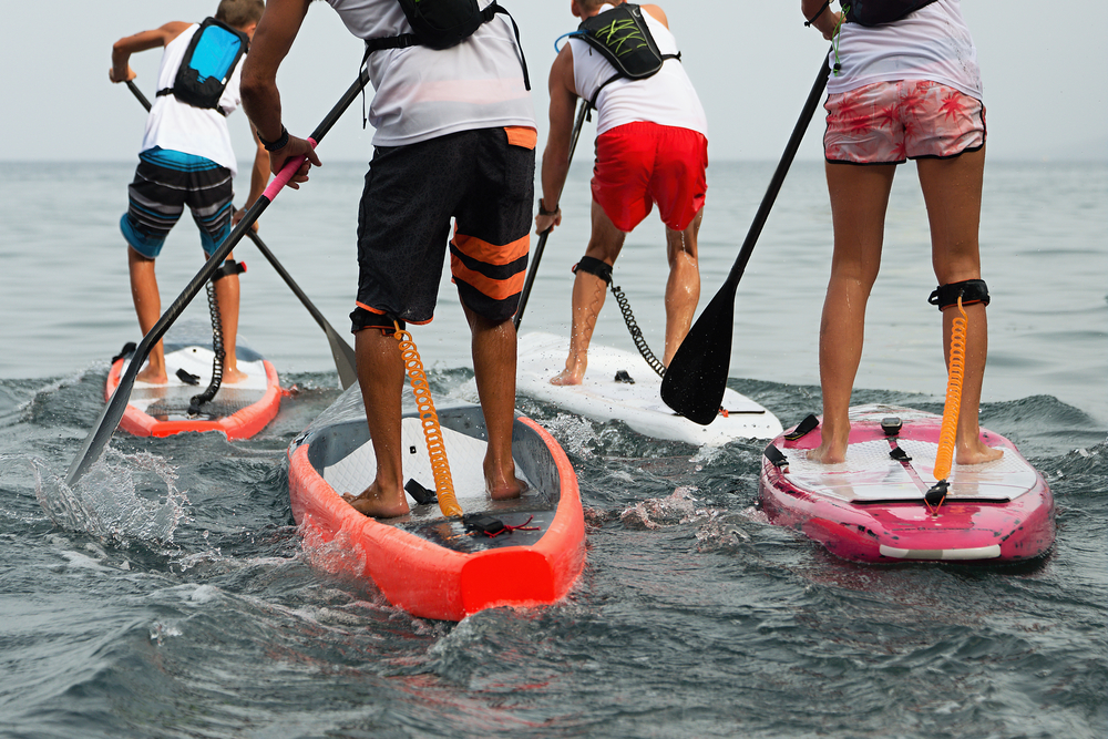 Stand up paddle group on the sea.