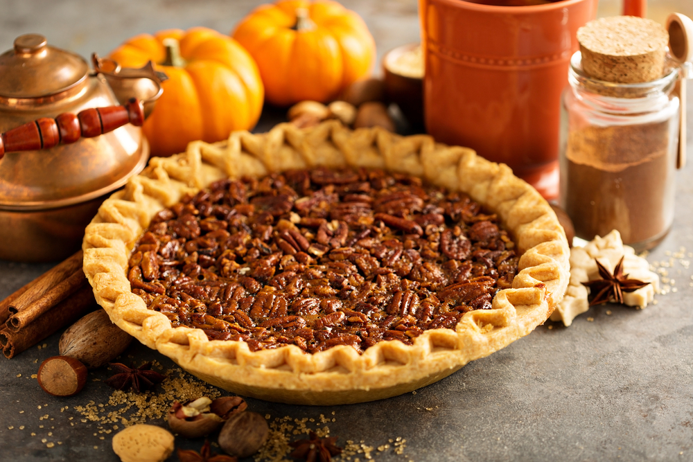 Close up shot of pecan pie.