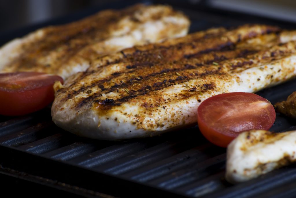 Grilled chicken and tomatoes.