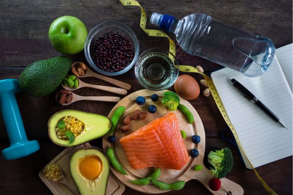 A selection of keto friendly foods for a diet plan.