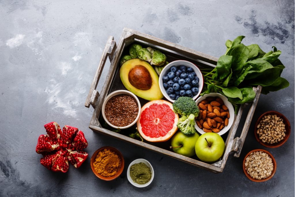 A selection of fruits and vegetables rich in antioxidants and nutrients.