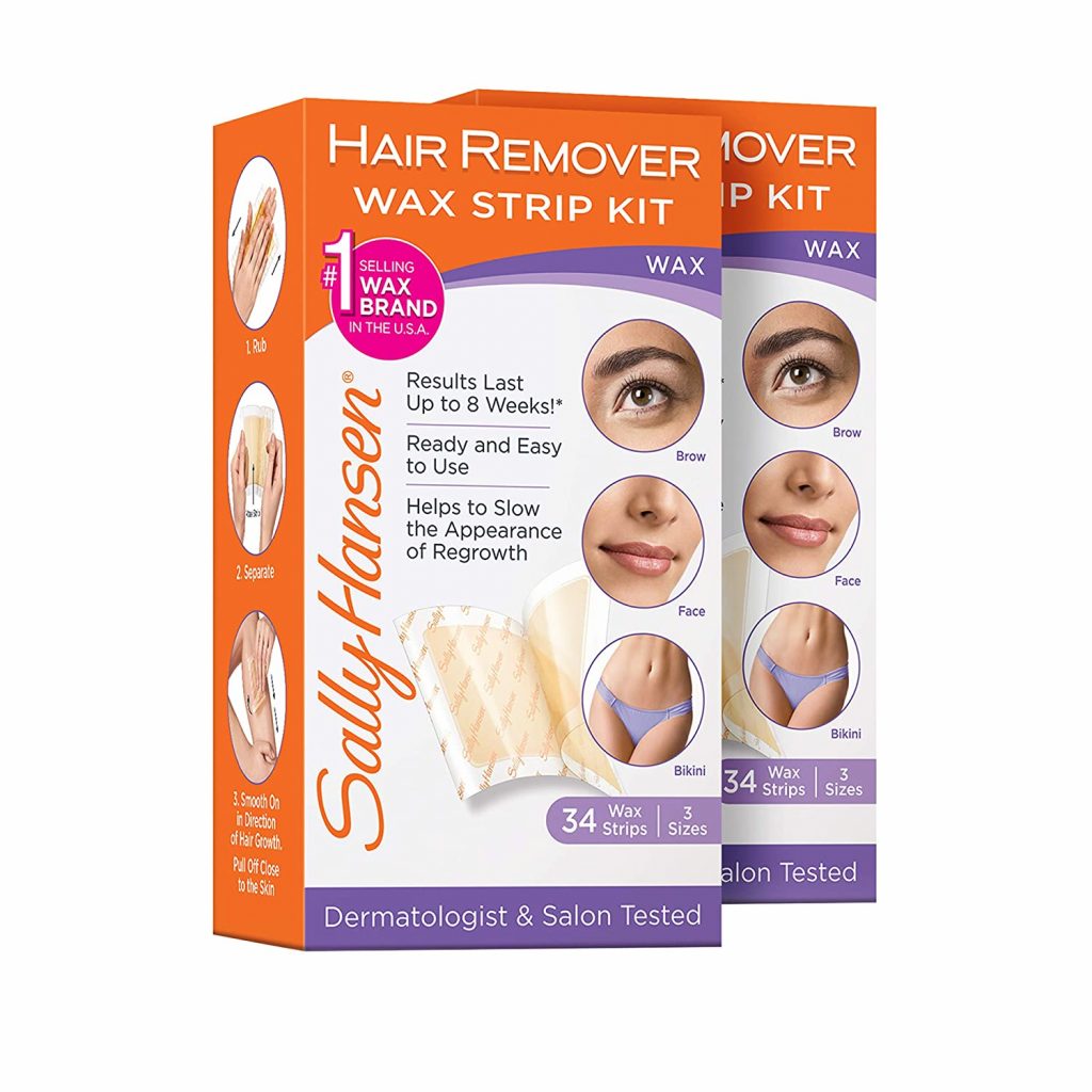 Sally Hansen Hair Remover Wax Strip Kit for Face, Brows & Bikini, 34 Strips (17- Double Sided Strips), 2 Pack