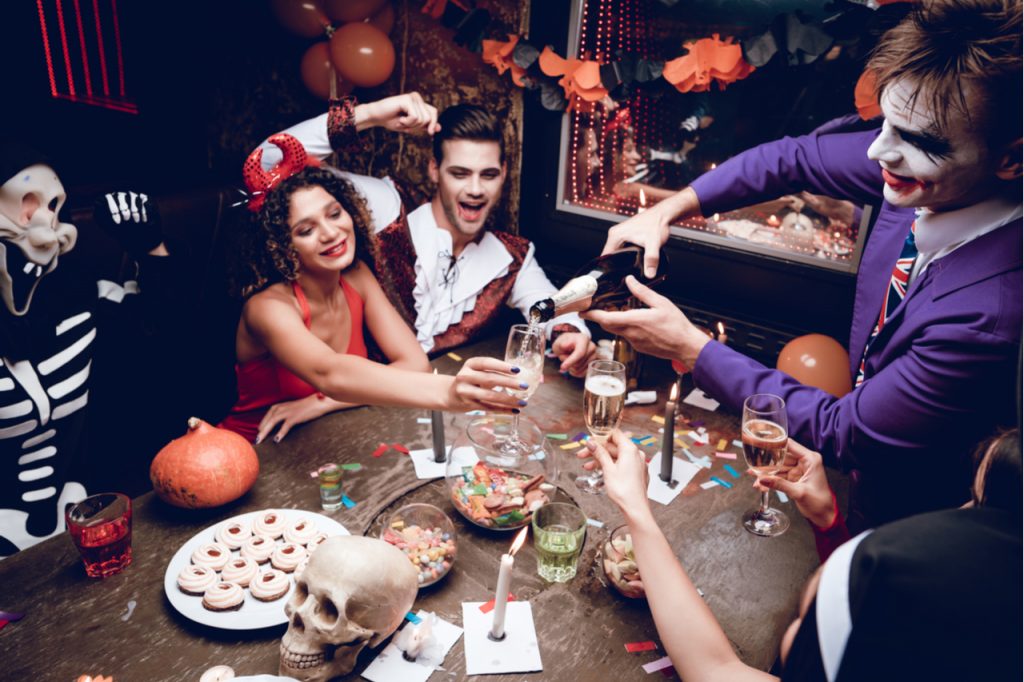 A Halloween party where healthy Halloween snacks is served on the table.