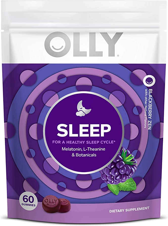 OLLY Sleep Melatonin Gummy, All Natural Flavor and Colors with L Theanine, Chamomile, and Lemon Balm, 3 mg per serving, 30 Day Supply (60 gummies)