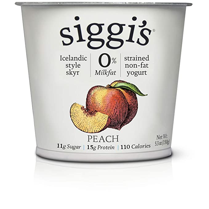 Siggi\’s, Skyr Icelandic Style Strained Non-Fat Yogurt Peach, 5.3 Oz