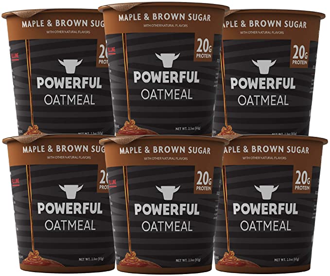 Powerful Instant Oatmeal Cup, High Protein, Whole Grain, Kosher, Natural Ingredients, 20g Protein, Maple & Brown Sugar, 6 Pack