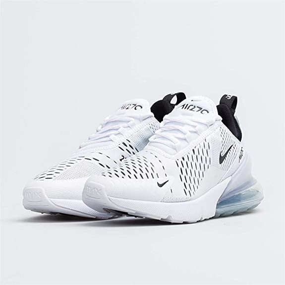 A pair of women's Nike Air Max 270 in black and white colorway.