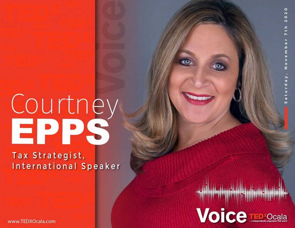 Courtney Epps poster for TEDxOcala as an international speaker.