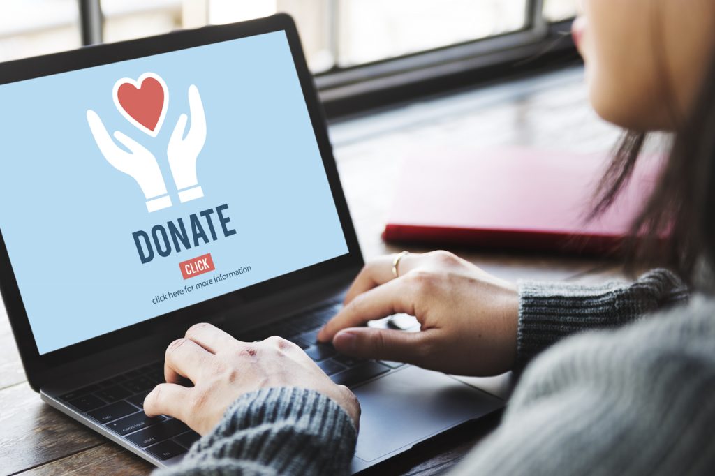 A woman making a donation online.