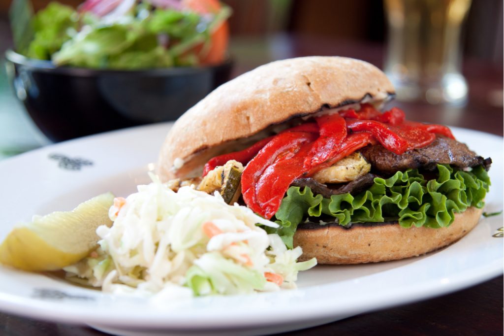 Grilled portobello mushroom as a healthy vegan burger option.