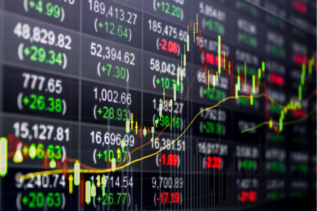 Stock market chart,Stock market data on LED display concept.