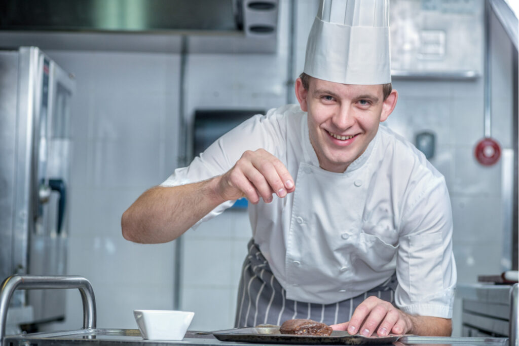 Confident chef adds spice to the meat which was called deviling that was later on used as the name of a low cholesterol deviled egg recipe.
