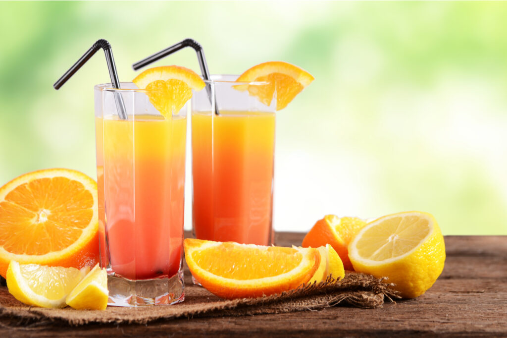 Two glasses of sex on the beach mocktails.