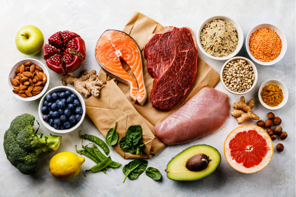 Balanced diet Organic Healthy food Clean eating selection Including Certain Protein Prevents Cancer.