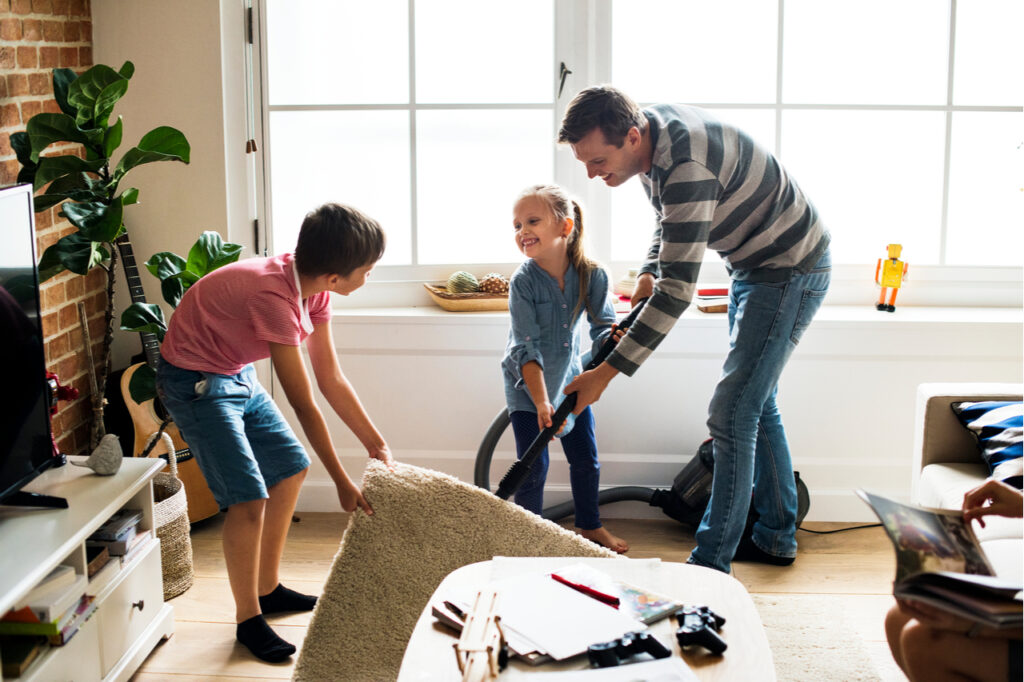 Kids helping house chores.