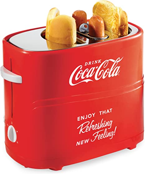 Nostalgia Coca-Cola Pop-Up 2 Hot Dog and Bun Toaster, With Mini Tongs, Works With Chicken, Turkey, Veggie Links, Sausages and Brats, HDT600COKE, Red