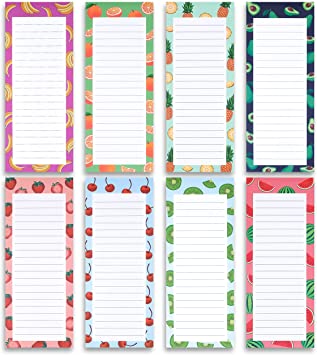 8 Magnetic Notepads - Large Notepads for Grocery List, Shopping List, To-Do List, Reminders, Recipes -Magnetic Back- Memo Notepad with Realistic Fruit