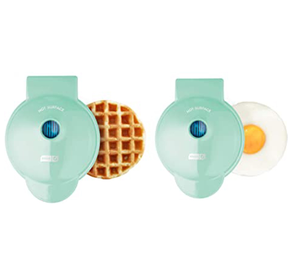 Dash DMSW002AQ Mini Maker Grill, Griddle + Waffle Iron, 2 pack, Aqua