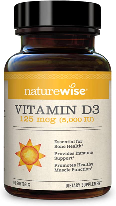NatureWise Vitamin D3 5000iu (125 mcg) Gluten Free in Cold-Pressed Organic Olive Oil, No Artificial Color, 90 Count
