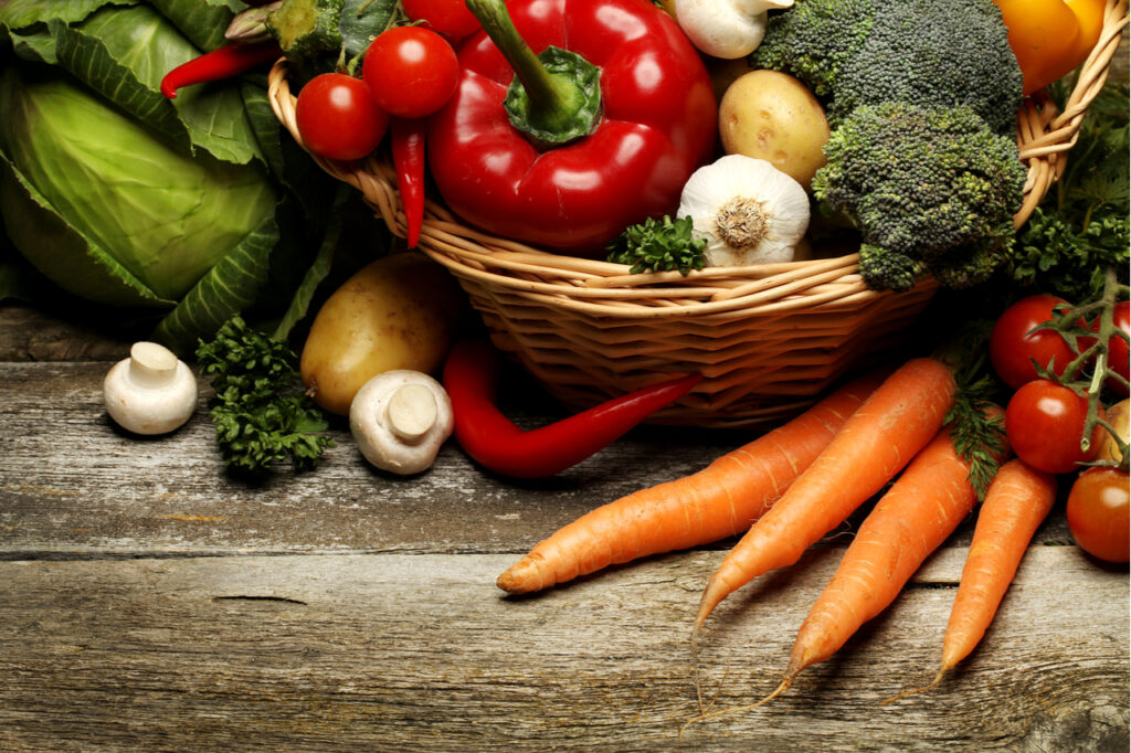 organic food background Vegetables in the basket