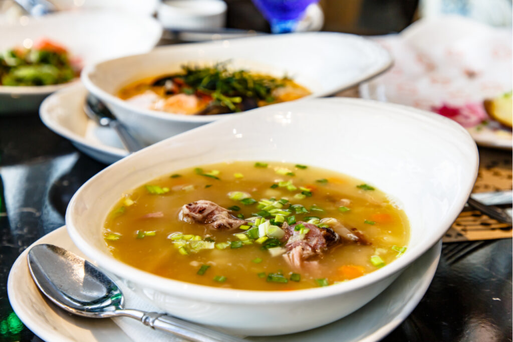 Pea soup with smoked pork.