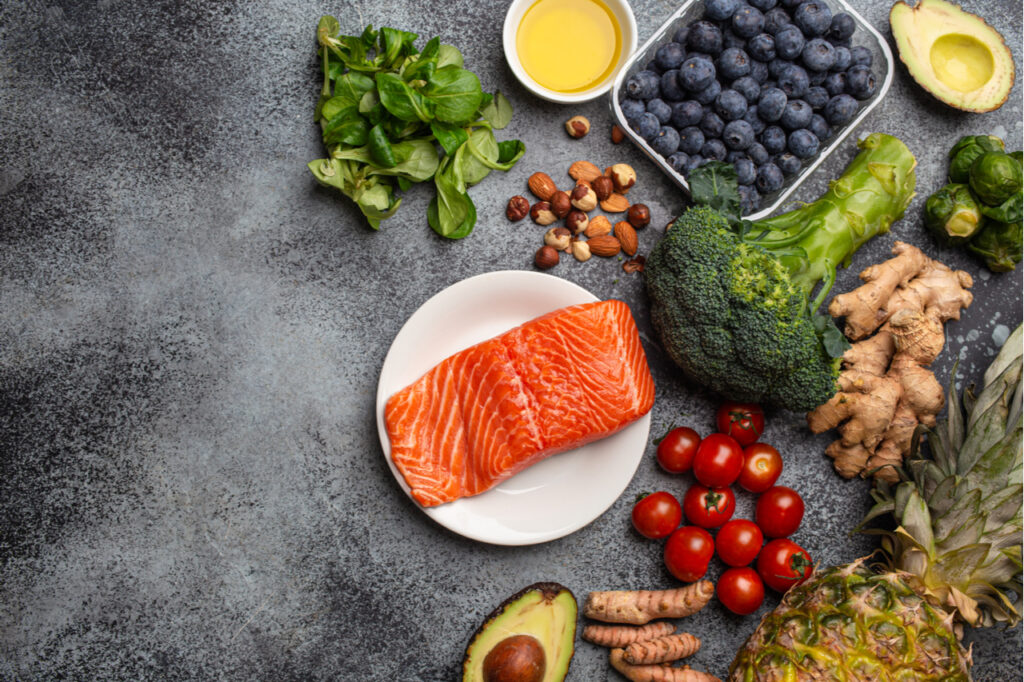 Set of foods that help to reduce inflammation.