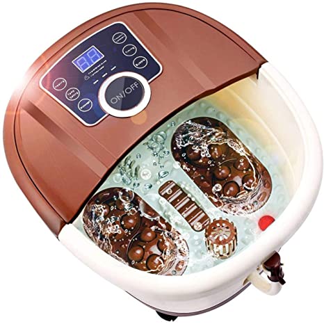 Foot Spa Bath Massager with Heat,16 Pedicure Spa Motorized Shiatsu Roller Massaging Acupuncture Point, Frequency Conversion, O2 Bubbles, Adjustable Time & Temperature, LED Display