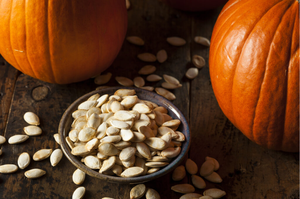 Roasted salty pumpkin seen ready to eat.