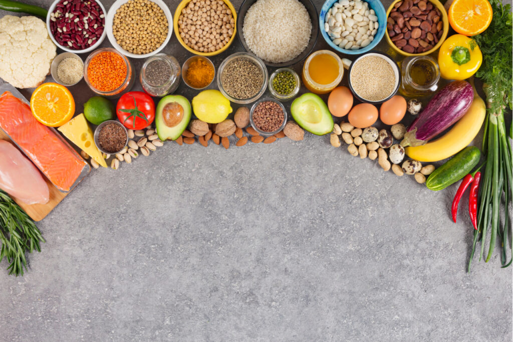 Assortment of eco products rich in microbiotic diet.
