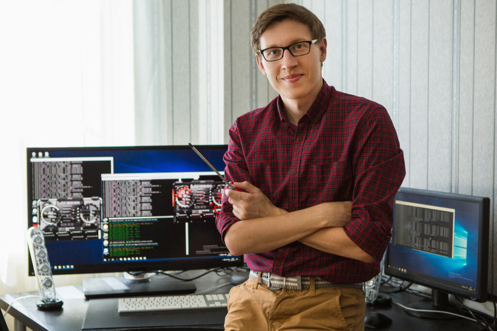 Programmer configures the computer for bitcoin mining