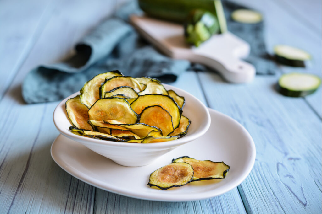 Bowl of a homemade roasted zucchini chips

