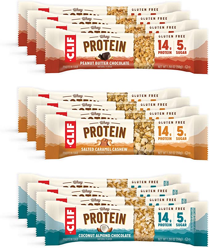 Clif Whey Protein - Gluten Free Snack Bars - Variety Pack -Gluten Free -Whey Protein- Non-GMO