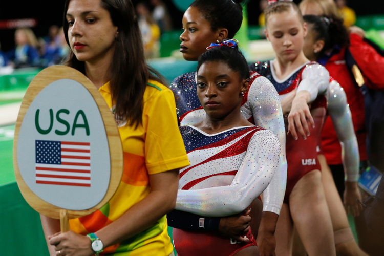 Simone Biles gymnast at Rio 2016 Summer Olympic Games artistic gymnastics competition.