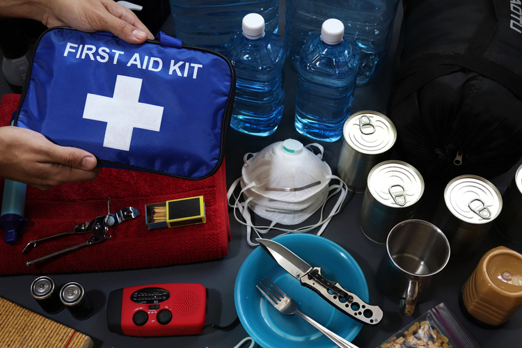 Preparing a disaster kit that can be contained in a go bag to survive natural disasters.