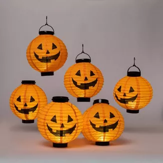 Paper Lantern with Pumpkin Design Cool White LED Bulbs Halloween Party Decoration - Hyde & EEK! Boutique