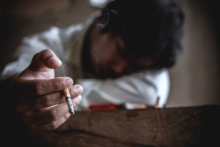 Stress man smoking