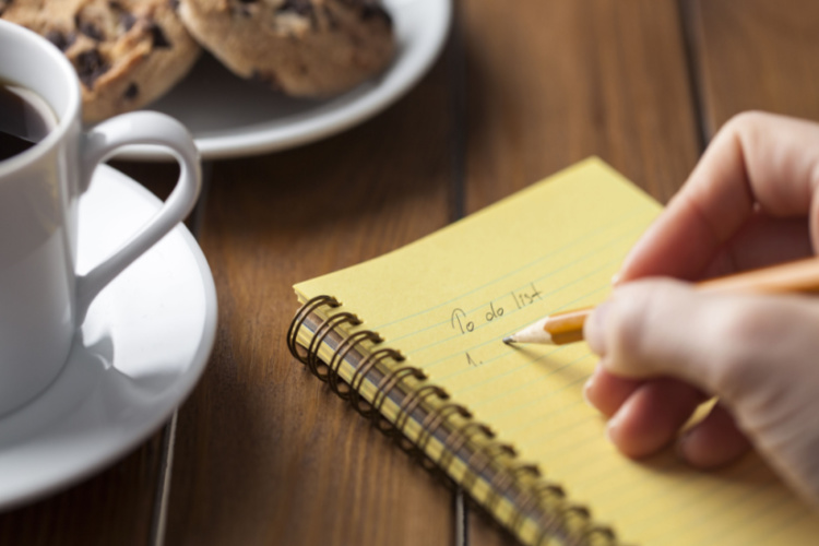 Making your list while having a cup of coffee